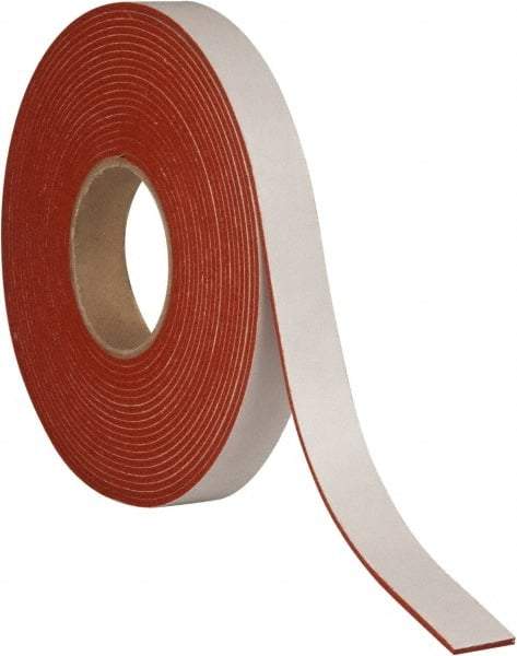 Made in USA - 1/8" Thick x 1" Wide x 30' Long Tan-Orange Closed Cell Silicone Foam Rubber Roll - Stock Length, Adhesive Back, 33 Lb/Cu Ft Density, -100°F to 500°F - Americas Industrial Supply