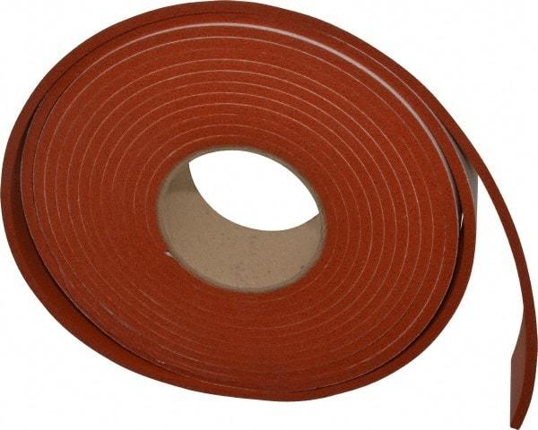Made in USA - 3/16" Thick x 2" Wide x 20' Long Tan-Orange Closed Cell Silicone Foam Rubber Roll - Stock Length, Adhesive Back, 33 Lb/Cu Ft Density, -100°F to 500°F - Americas Industrial Supply