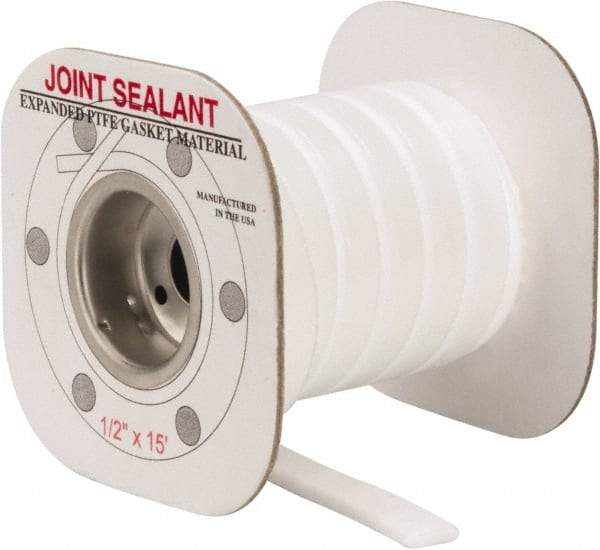 Made in USA - 15' Long x 1/2" Wide Economy PTFE Joint Sealant - White, 1-1/8 to 1-1/2" Approximate Flange Form Width - Americas Industrial Supply