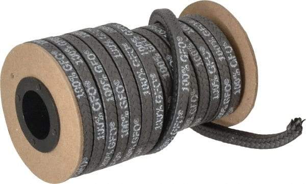 Made in USA - 1/4" x 19.7' Spool Length, 100% GFO Fiber Compression Packing - 1,900 Max psi, -400 to 550° F, Dark Gray - Americas Industrial Supply
