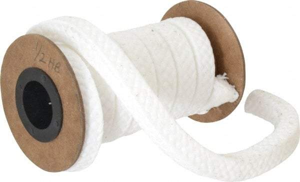 Made in USA - 1/2" x 4.9' Spool Length, PTFE/Soft Filament Compression Packing - 1,000 Max psi, -450 to 500° F, White - Americas Industrial Supply