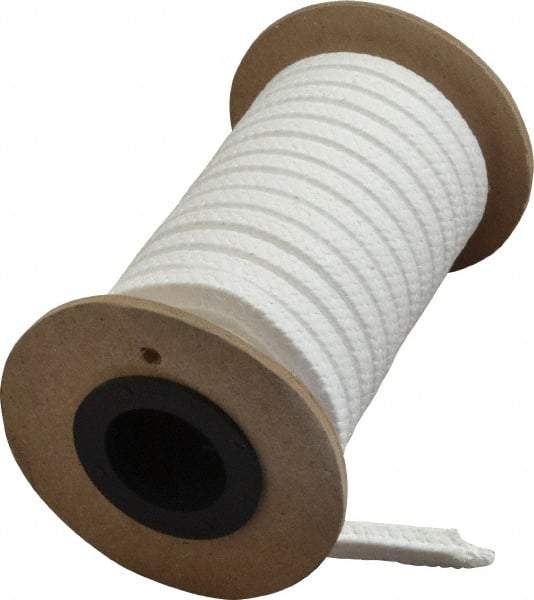 Made in USA - 1/4" x 10' Spool Length, PTFE/Hard Filament Compression Packing - 4,000 Max psi, -450 to 500° F, White - Americas Industrial Supply