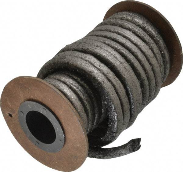 Made in USA - 1/4" x 12-1/2' Spool Length, Graphite Impregnated Aramid Compression Packing - 1,800 Max psi, -50 to 600° F, Gray - Americas Industrial Supply