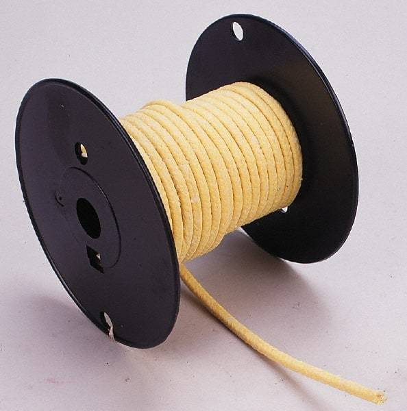 Made in USA - 1/8" x 81' Spool Length, TFE/Aramid Compression Packing - 5,000 Max psi, -100 to 500° F, Yellow - Americas Industrial Supply