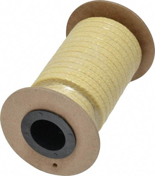 Made in USA - 1/4" x 12' Spool Length, TFE/Aramid Compression Packing - 5,000 Max psi, -100 to 500° F, Yellow - Americas Industrial Supply