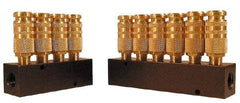Coilhose Pneumatics - 3/8" Inlet, 1/4" Outlet Manifold - 5.63" Long x 1-1/4" Wide x 3-1/4" High, 3/16" Mount Hole, 1 Inlet Port, 6 Outlet Ports - Americas Industrial Supply