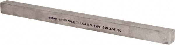 Made in USA - 12" Long x 3/4" High x 3/4" Wide, Undersized Key Stock - Type 316 Stainless Steel - Americas Industrial Supply