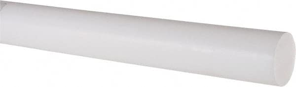 Made in USA - 3' Long, 1-1/4" Diam, PTFE (Virgin) Plastic Rod - White - Americas Industrial Supply