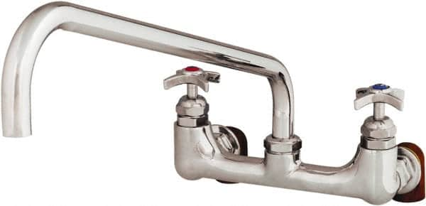 T&S Brass - Straight Spout, 2 Way Design, Wall Mount, Industrial Sink Faucet - 18 Inch Spout, 4 Spoke Handle - Americas Industrial Supply