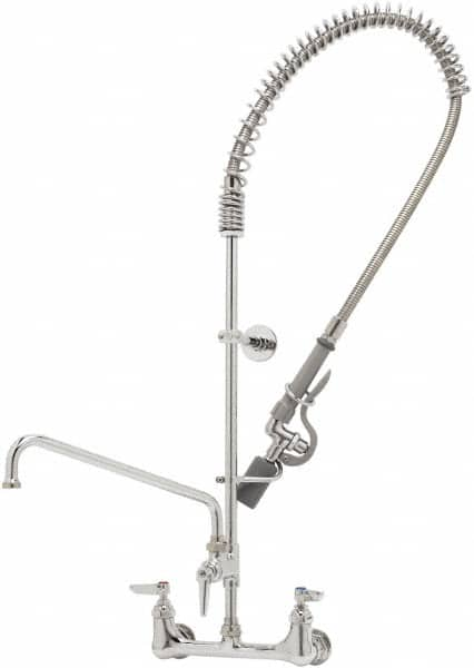 T&S Brass - Riser with Spring Guide, 2 Way Design, Wall Mount, Wall Pre Rinse Faucet Assembly - Lever Handle - Americas Industrial Supply