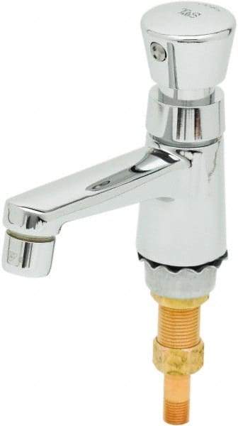 T&S Brass - Push Button Handle, Deck Mounted Bathroom Faucet - Metering Faucet, No Drain, Standard Spout - Americas Industrial Supply