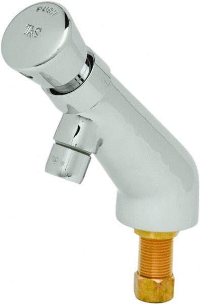 T&S Brass - Push Button Handle, Deck Mounted Bathroom Faucet - One Handle, No Drain, 6 Cast Spout - Americas Industrial Supply