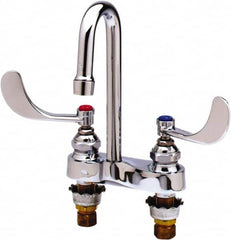 T&S Brass - Faucet Mount, Deck Mount Faucet without Spray - Two Handle, Wrist Blade Handle, Gooseneck Spout, No Drain - Americas Industrial Supply