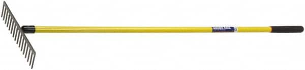 Ability One - Flat Rake with 62" Straight Fiberglass Handle - 16 Tines, 3" Tine Length - Americas Industrial Supply