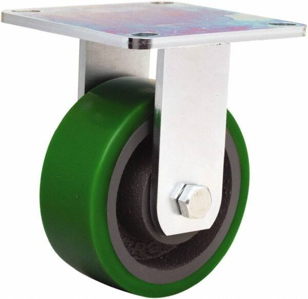 Hamilton - 5" Diam x 2" Wide x 6-1/2" OAH Top Plate Mount Rigid Caster - Polyurethane Mold onto Cast Iron Center, 900 Lb Capacity, Sealed Precision Ball Bearing, 5 x 5-1/2" Plate - Americas Industrial Supply