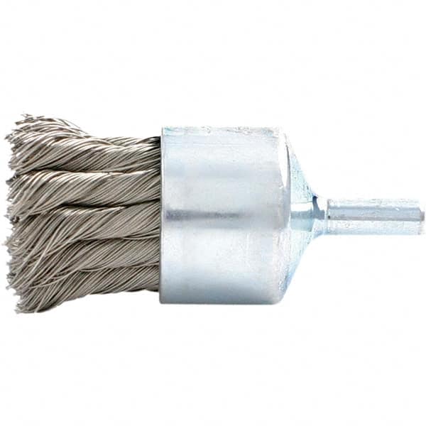 Brush Research Mfg. - 1.13" Brush Diam, Knotted, End Brush - 1/4" Diam Steel Shank, 20,000 Max RPM - Americas Industrial Supply