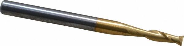 SGS - 3/32", 9/32" LOC, 1/8" Shank Diam, 1-1/2" OAL, 2 Flute, Solid Carbide Square End Mill - Single End, TiN Finish, Spiral Flute, 30° Helix, Centercutting, Right Hand Cut, Right Hand Flute, Series 3 - Americas Industrial Supply