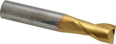 SGS - 1/2", 1" LOC, 1/2" Shank Diam, 3" OAL, 2 Flute, Solid Carbide Square End Mill - Single End, TiN Finish, Spiral Flute, 30° Helix, Centercutting, Right Hand Cut, Right Hand Flute, Series 3 - Americas Industrial Supply