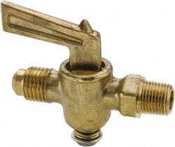 Parker - 1/8" Pipe, 1/4" Tube, Flare to Male Pipe Drain Cock & Shutoff Valve - 1/8-27 Thread, 30 Max psi - Americas Industrial Supply