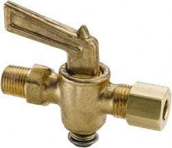 Parker - 1/4" Pipe, 1/4" Tube, Compression Pipe to Male Pipe Drain Cock & Shutoff Valve - 1/4-18 Thread, 30 Max psi - Americas Industrial Supply