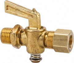 Parker - 1/4" Pipe, 3/8" Tube, Compression Pipe to Male Pipe Drain Cock & Shutoff Valve - 1/4-18 Thread, 30 Max psi - Americas Industrial Supply