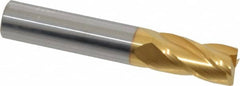 SGS - 1/2", 1" LOC, 1/2" Shank Diam, 3" OAL, 4 Flute, Solid Carbide Square End Mill - Single End, TiN Finish, Spiral Flute, 30° Helix, Centercutting, Right Hand Cut, Right Hand Flute, Series 1 - Americas Industrial Supply