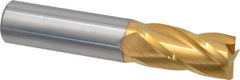 SGS - 3/4", 1-1/2" LOC, 3/4" Shank Diam, 4" OAL, 4 Flute, Solid Carbide Square End Mill - Single End, TiN Finish, Spiral Flute, 30° Helix, Centercutting, Right Hand Cut, Right Hand Flute, Series 1 - Americas Industrial Supply