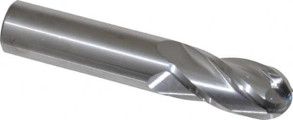 SGS - 3/4" Diam, 1-1/2" LOC, 4 Flute Solid Carbide Ball End Mill - Uncoated, Single End, 4" OAL, 3/4" Shank Diam, Spiral Flute - Americas Industrial Supply