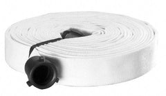 Made in USA - 1-1/2" ID x 1-3/4" OD, 250 Working psi, White Polyester/Rubber Fire Hose, Single Jacket - 1-1/2" NH/NST Ends, 50' Long, -40 to 150°F,750 Burst psi - Americas Industrial Supply