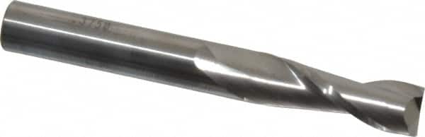 SGS - 3/8", 1-1/8" LOC, 3/8" Shank Diam, 3" OAL, 2 Flute, Solid Carbide Square End Mill - Single End, Uncoated, Spiral Flute, 30° Helix, Centercutting, Right Hand Cut, Right Hand Flute, Series 3L - Americas Industrial Supply