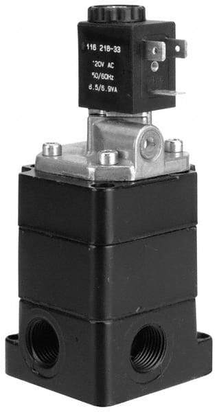 ARO/Ingersoll-Rand - 2.4 CV Flow Rate, 3 Way Poppet Air Control Valve - 1/2" NPT Inlet, 120 VAC, Solenoid Actuator - Americas Industrial Supply