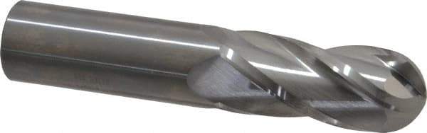 SGS - 1" Diam, 2-1/4" LOC, 4 Flute Solid Carbide Ball End Mill - Uncoated, Single End, 5" OAL, 1" Shank Diam, Spiral Flute - Americas Industrial Supply