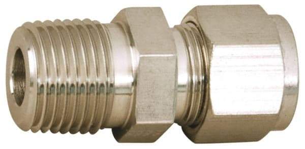 Parker - 3/8" OD, Stainless Steel Male Connector - -425 to 1,200°F, 1-1/16" Hex, Comp x MNPT Ends - Americas Industrial Supply