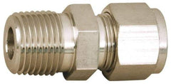 Parker - 3/8" OD, Stainless Steel Male Connector - -425 to 1,200°F, 1-1/16" Hex, Comp x MNPT Ends - Americas Industrial Supply