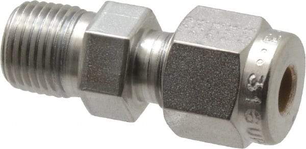 Parker - 3/16" OD, Stainless Steel Male Connector - -425 to 1,200°F, 7/16" Hex, Comp x MNPT Ends - Americas Industrial Supply