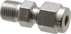 Parker - 3/16" OD, Stainless Steel Male Connector - -425 to 1,200°F, 7/16" Hex, Comp x MNPT Ends - Americas Industrial Supply