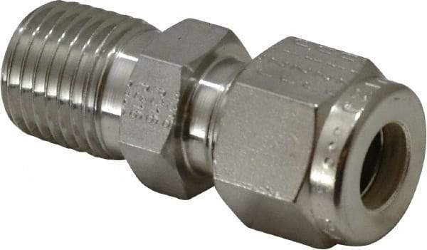Parker - 5/16" OD, Stainless Steel Male Connector - -425 to 1,200°F, 9/16" Hex, Comp x MNPT Ends - Americas Industrial Supply