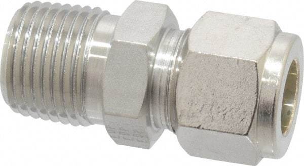 Parker - 1/2" OD, Stainless Steel Male Connector - 7/8" Hex, Comp x MNPT Ends - Americas Industrial Supply