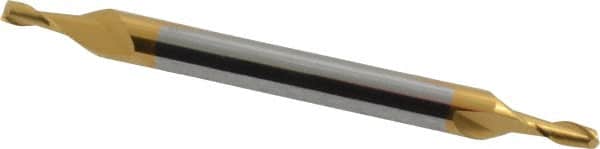 SGS - 1/16", 1/8" LOC, 1/8" Shank Diam, 1-1/2" OAL, 2 Flute, Solid Carbide Square End Mill - Double End, TiN Finish, Spiral Flute, 30° Helix, Centercutting, Right Hand Cut, Right Hand Flute, Series 15 - Americas Industrial Supply