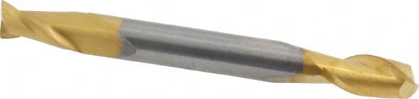 SGS - 1/4", 1/2" LOC, 1/4" Shank Diam, 2-1/2" OAL, 2 Flute, Solid Carbide Square End Mill - Double End, TiN Finish, Spiral Flute, 30° Helix, Centercutting, Right Hand Cut, Right Hand Flute, Series 15 - Americas Industrial Supply
