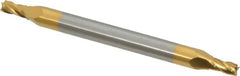 SGS - 5/64", 1/8" LOC, 1/8" Shank Diam, 1-1/2" OAL, 4 Flute, Solid Carbide Square End Mill - Double End, TiN Finish, Spiral Flute, 30° Helix, Centercutting, Right Hand Cut, Right Hand Flute, Series 14 - Americas Industrial Supply