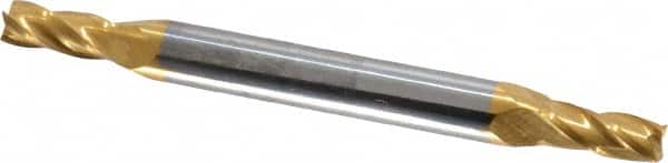 SGS - 9/64", 5/16" LOC, 3/16" Shank Diam, 2" OAL, 4 Flute, Solid Carbide Square End Mill - Double End, TiN Finish, Spiral Flute, 30° Helix, Centercutting, Right Hand Cut, Right Hand Flute, Series 14 - Americas Industrial Supply
