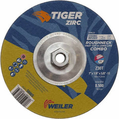 Weiler - 30 Grit, 9" Wheel Diam, Type 27 Depressed Center Wheel - Hard Grade, Zirconia Alumina, T Hardness, 8,500 Max RPM - Americas Industrial Supply