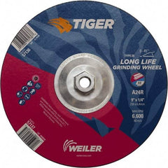 Weiler - 24 Grit, 9" Wheel Diam, Type 28 Depressed Center Wheel - Medium Grade, Aluminum Oxide, R Hardness, 6,600 Max RPM - Americas Industrial Supply