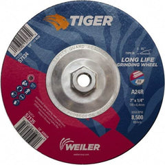 Weiler - 24 Grit, 7" Wheel Diam, Type 28 Depressed Center Wheel - Medium Grade, Aluminum Oxide, R Hardness, 8,500 Max RPM - Americas Industrial Supply