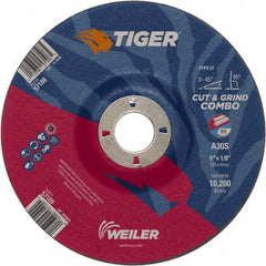 Weiler - 30 Grit, 6" Wheel Diam, 7/8" Arbor Hole, Type 27 Depressed Center Wheel - Medium Grade, Aluminum Oxide, S Hardness, 10,200 Max RPM - Americas Industrial Supply