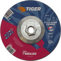 Weiler - 30 Grit, 6" Wheel Diam, Type 27 Depressed Center Wheel - Medium Grade, Aluminum Oxide, S Hardness, 10,200 Max RPM - Americas Industrial Supply