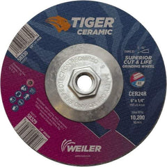 Weiler - 24 Grit, 6" Wheel Diam, Type 27 Depressed Center Wheel - Medium Grade, Ceramic, R Hardness, 10,200 Max RPM - Americas Industrial Supply
