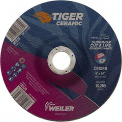 Weiler - 24 Grit, 6" Wheel Diam, 7/8" Arbor Hole, Type 27 Depressed Center Wheel - Medium Grade, Ceramic, R Hardness, 10,200 Max RPM - Americas Industrial Supply
