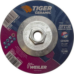 Weiler - 24 Grit, 5" Wheel Diam, Type 27 Depressed Center Wheel - Medium Grade, Ceramic, R Hardness, 12,200 Max RPM - Americas Industrial Supply
